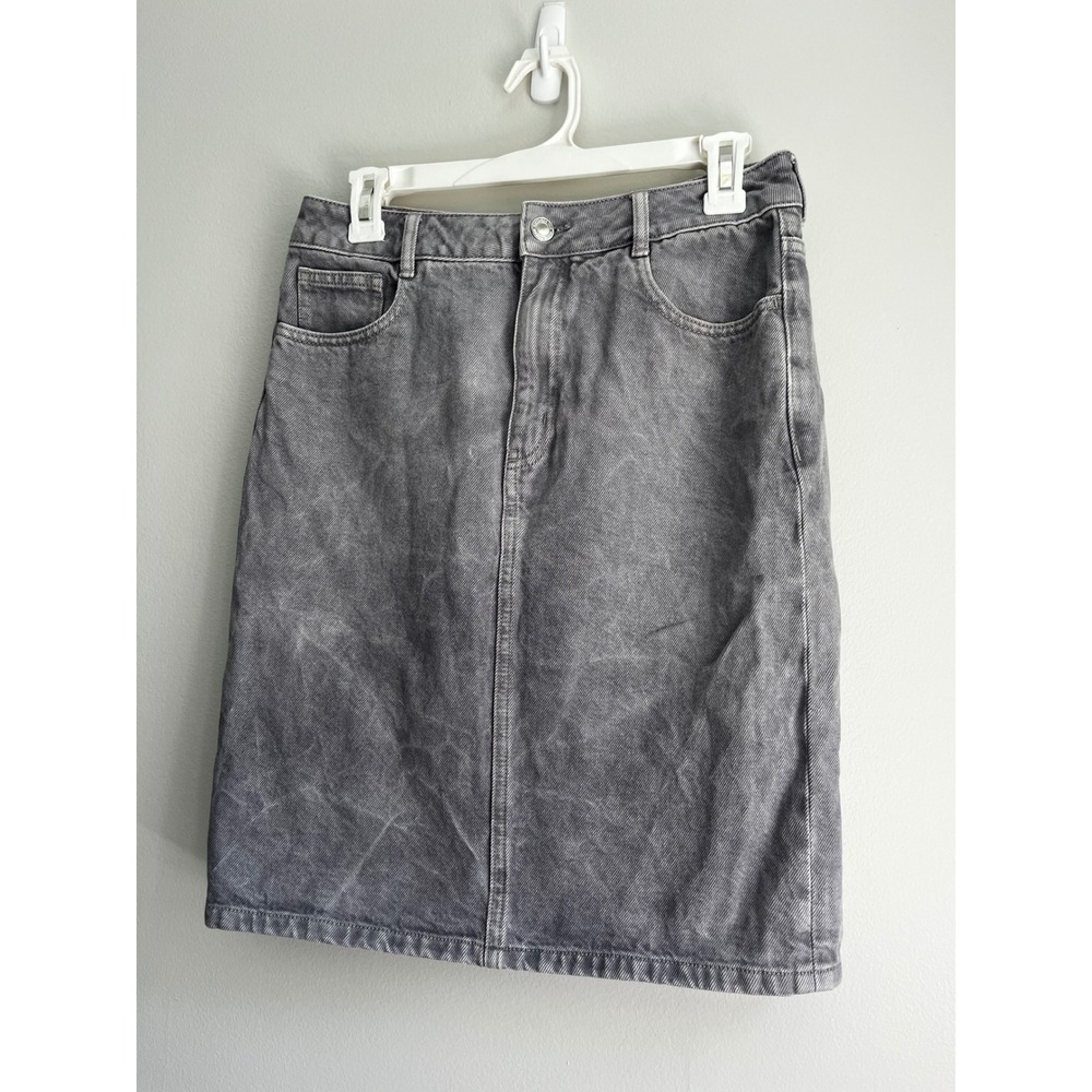 Frank And Oak Grey Denim Mini Skirt Hemp Cotton Blend Acid Wash Size S